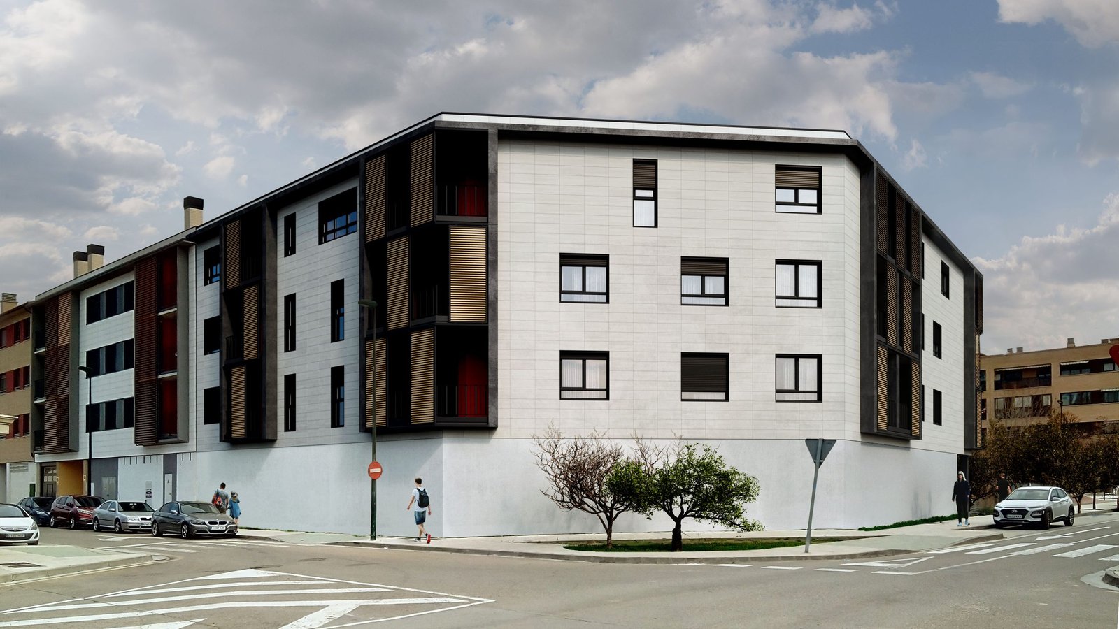 Fotointegración 3D de la fachada de un edificio residencial sobre fotografía real (1)