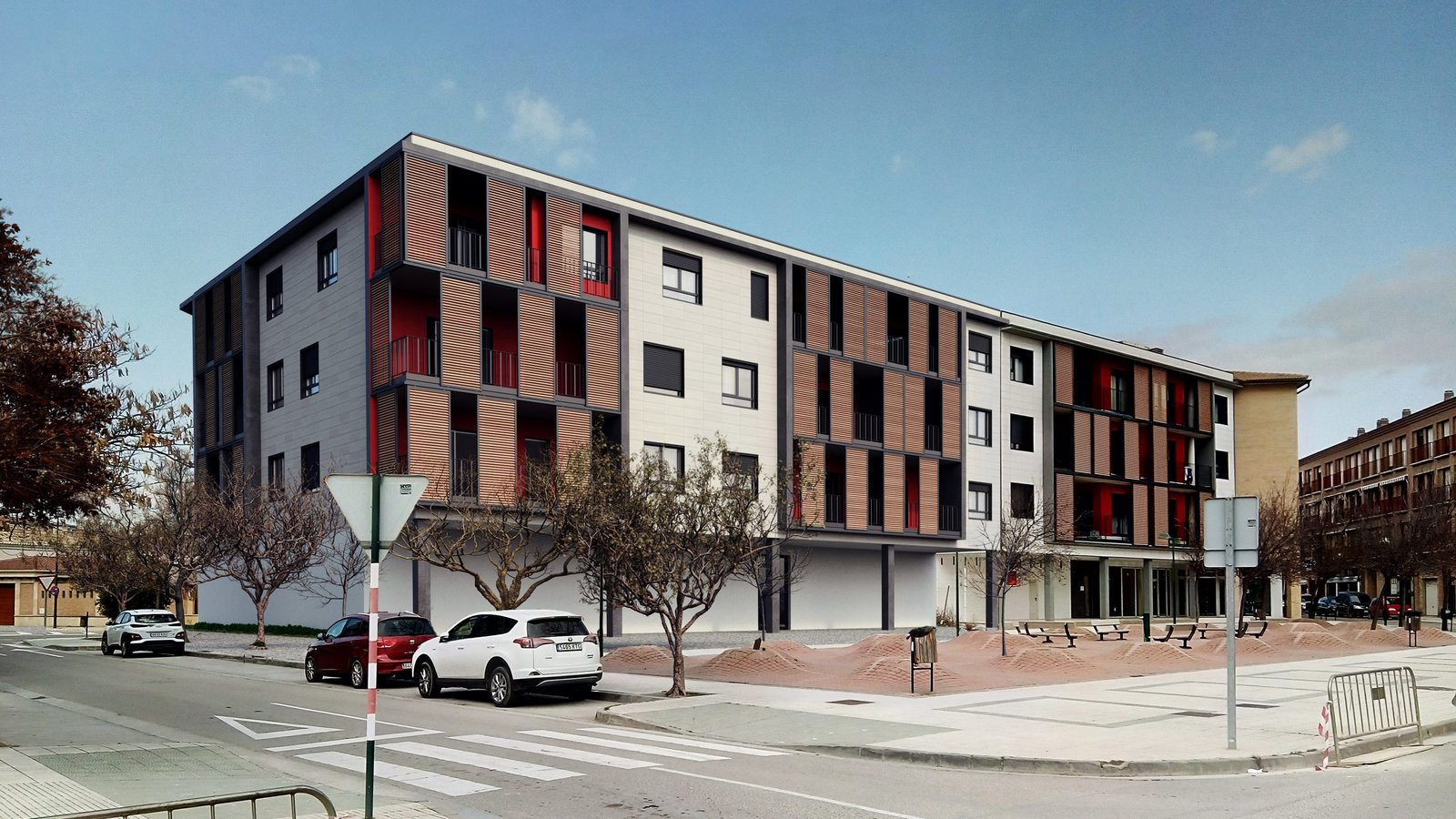 Fotointegración 3D de la fachada de un edificio residencial sobre fotografía real (2)