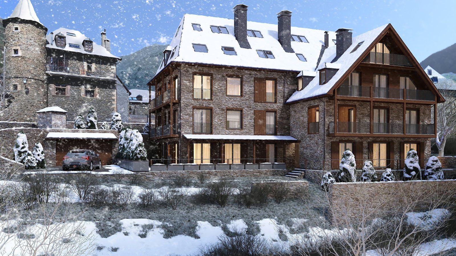 Infografía 3D de un edificio residencial de montaña (7)