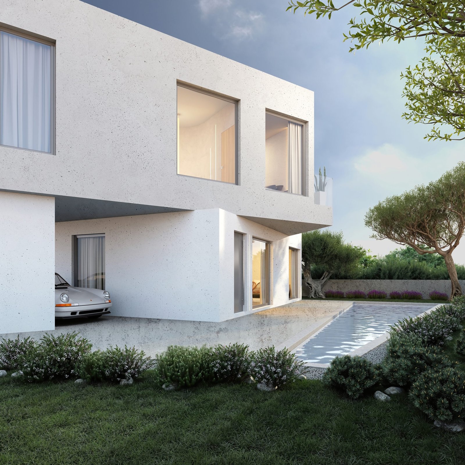 Infografía 3D de un chalet minimalista de obra nueva (2)