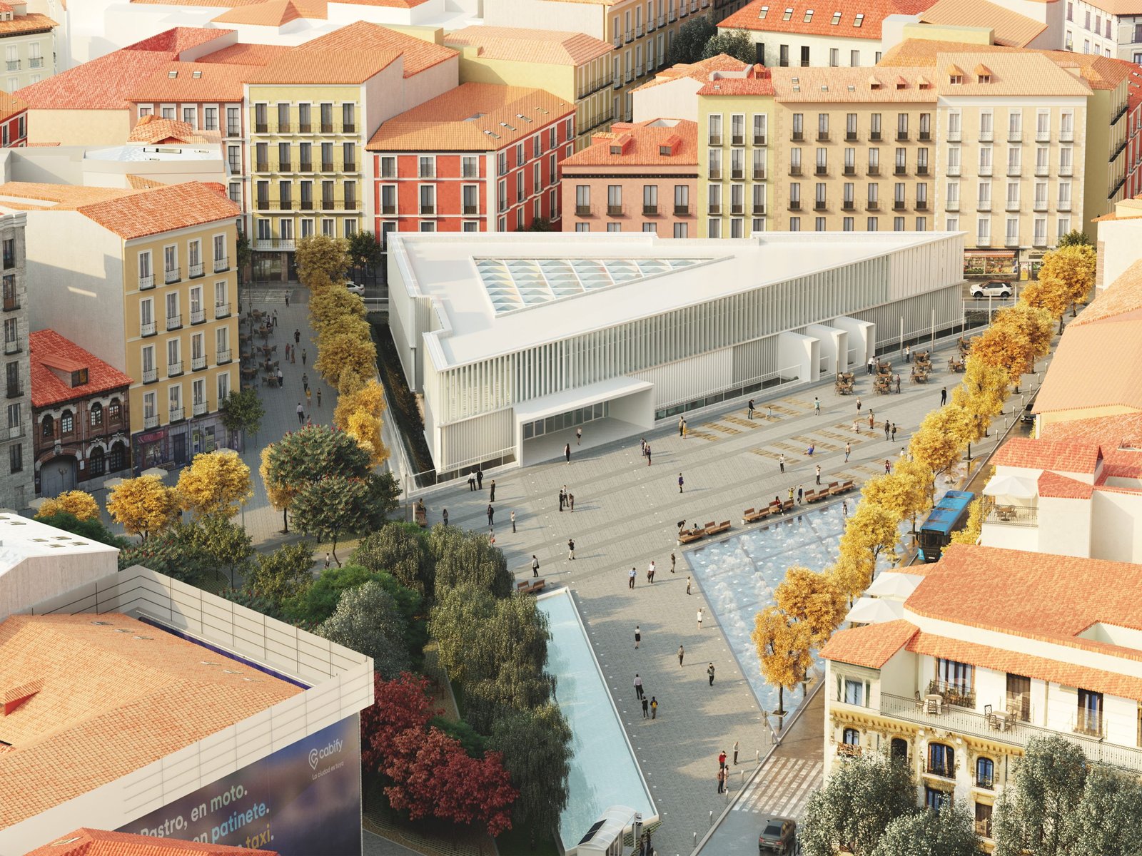 Vista aérea 3D de una plaza urbana en Madrid (3)