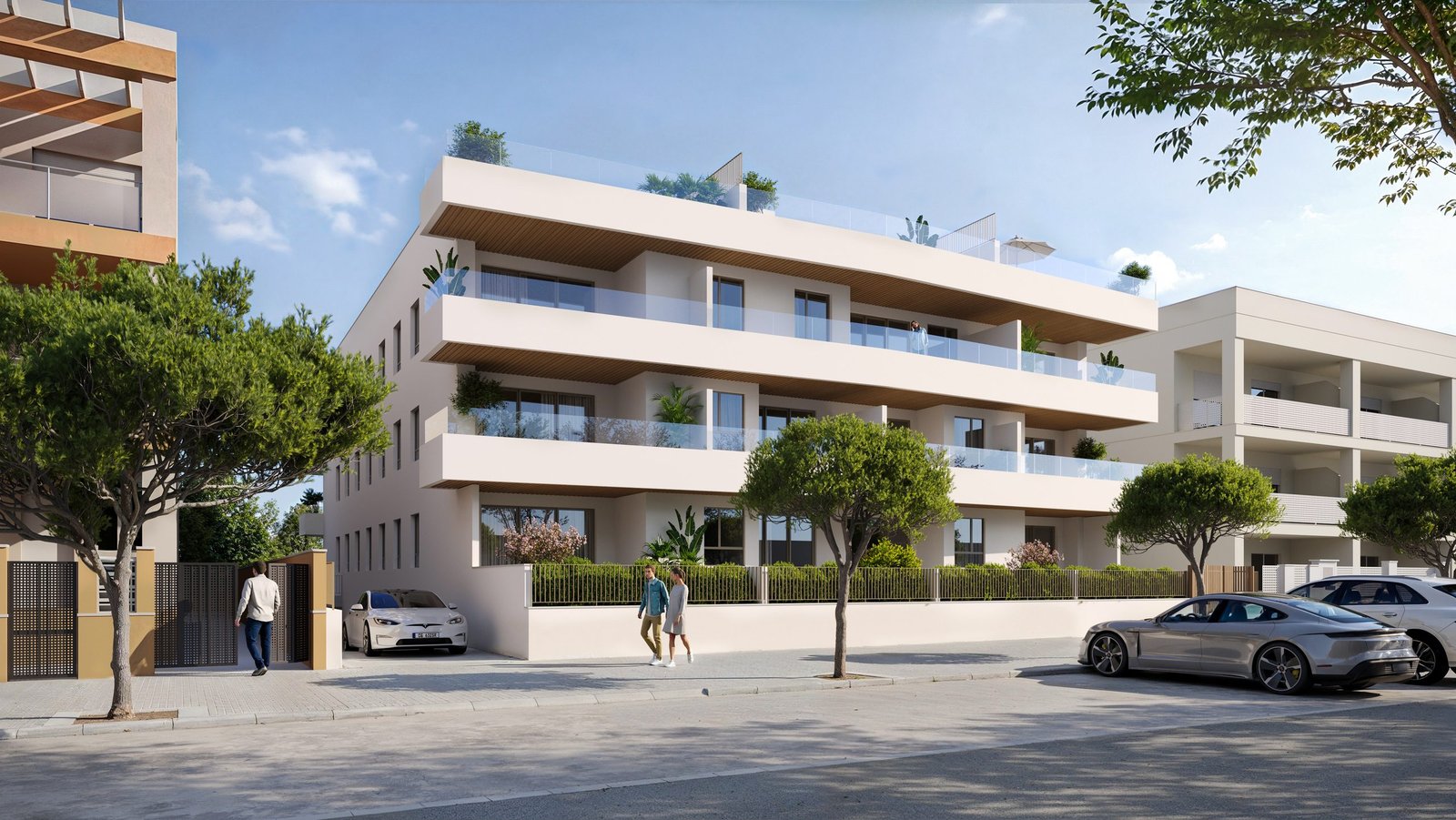 Vista aérea 3D de una promoción residencial con piscina en Valencia (3)