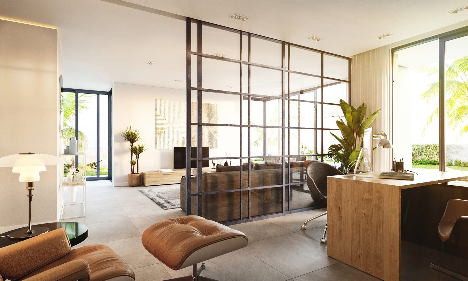 Chalet minimalista representado en 3D, interior y exterior (4)