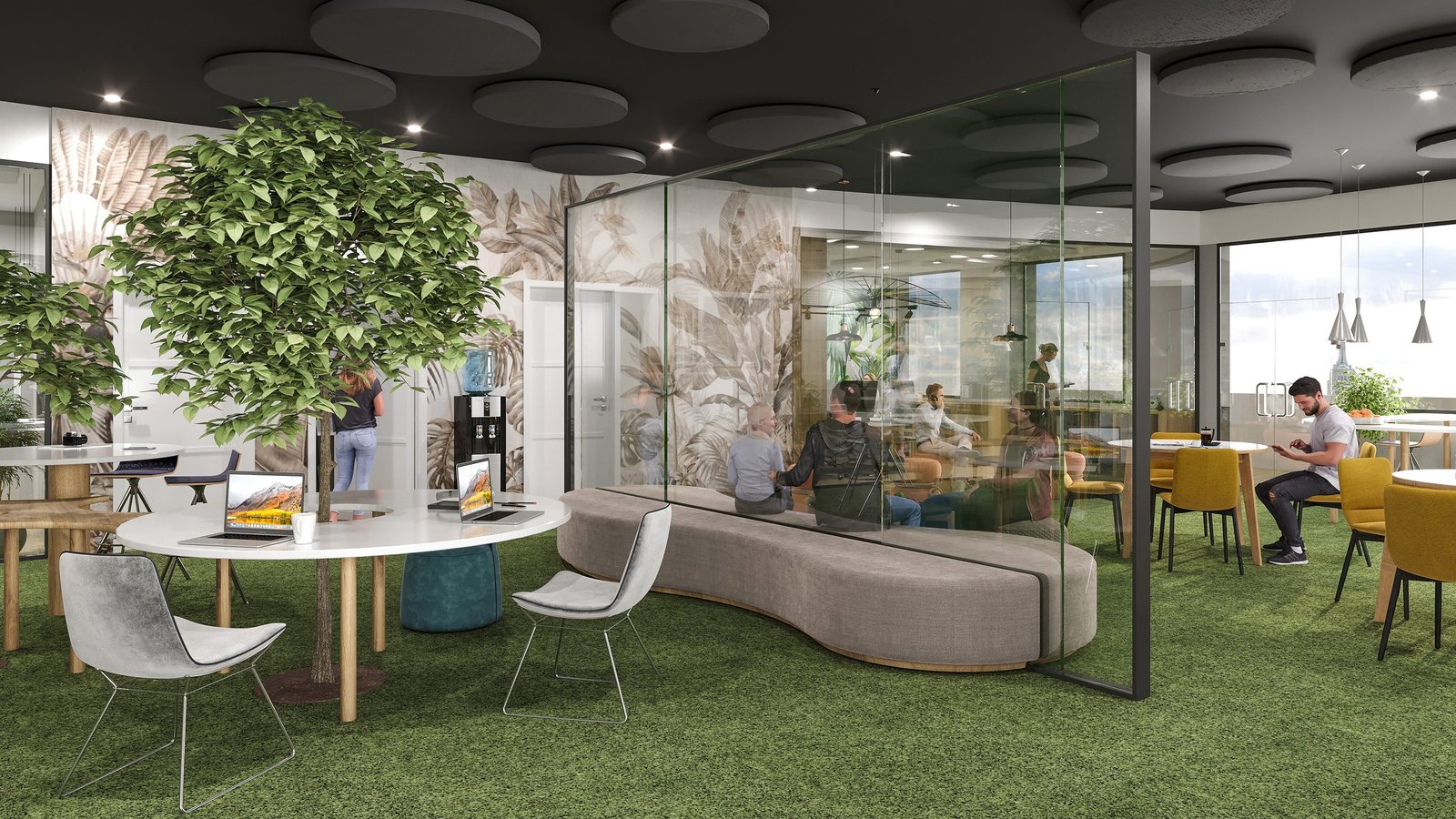 Infografía 3D de un espacio de trabajo de oficina (1)
