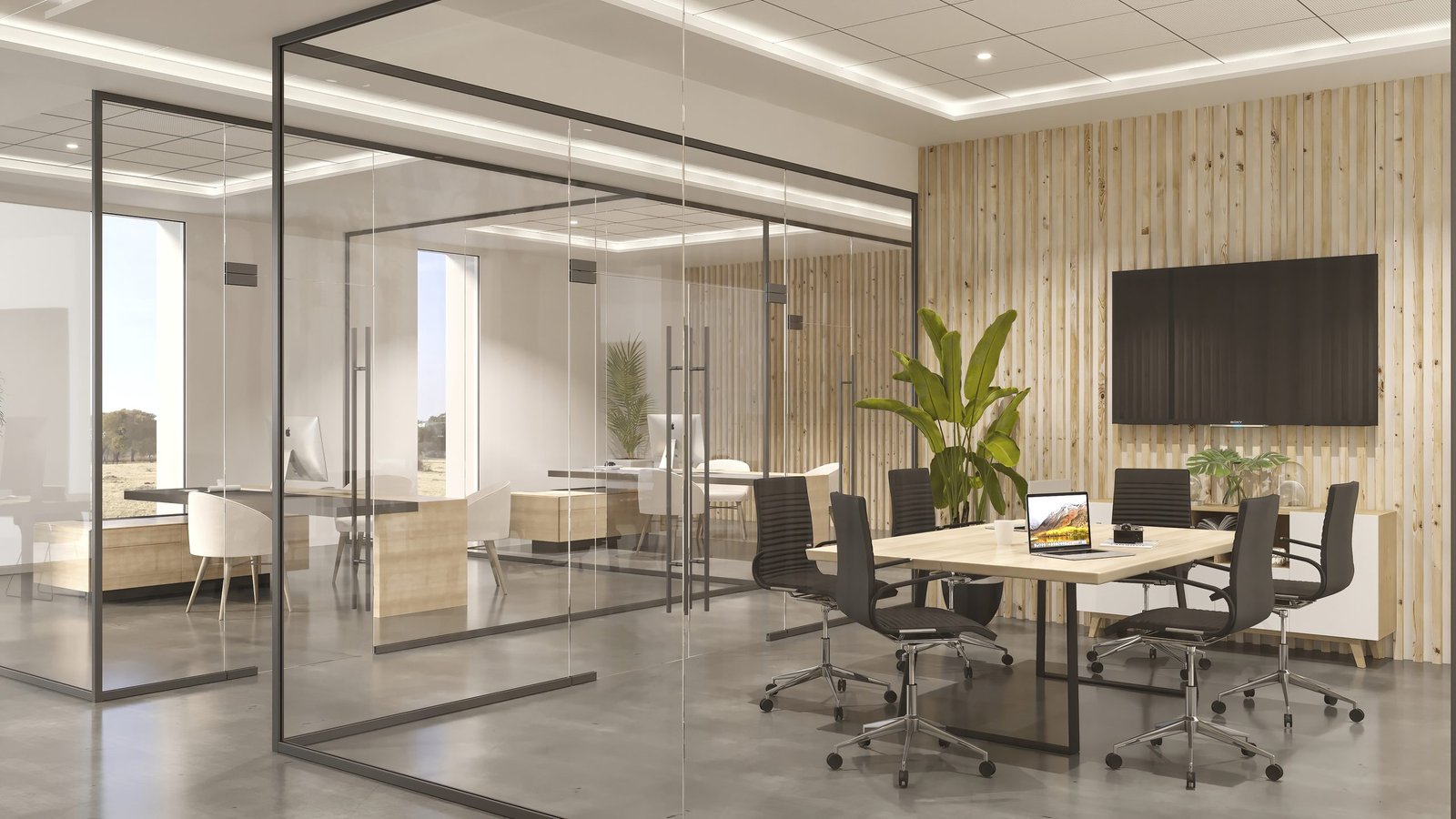 Infografía 3D de un espacio de trabajo de oficina (6)