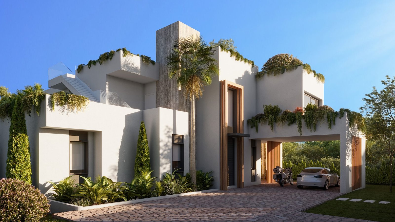 Exterior de una vivienda unifamiliar de lujo representado en 3D (1)