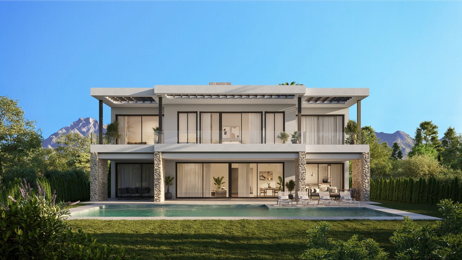 Exterior de una vivienda unifamiliar de lujo representado en 3D (2)
