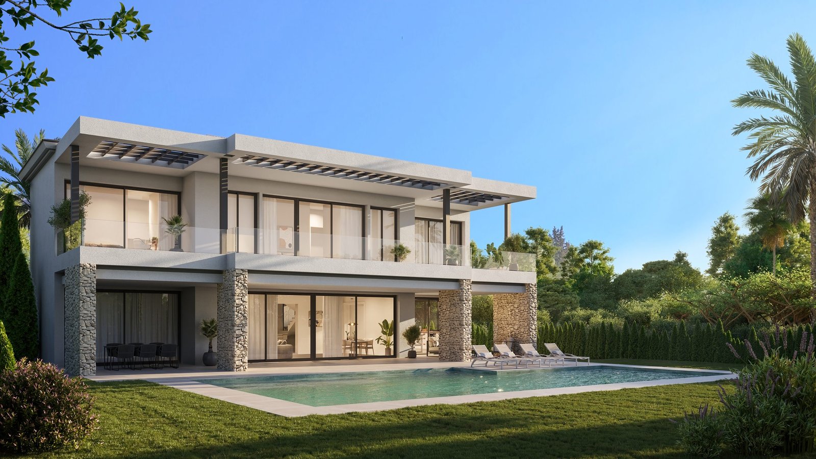 Exterior de una vivienda unifamiliar de lujo representado en 3D (3)