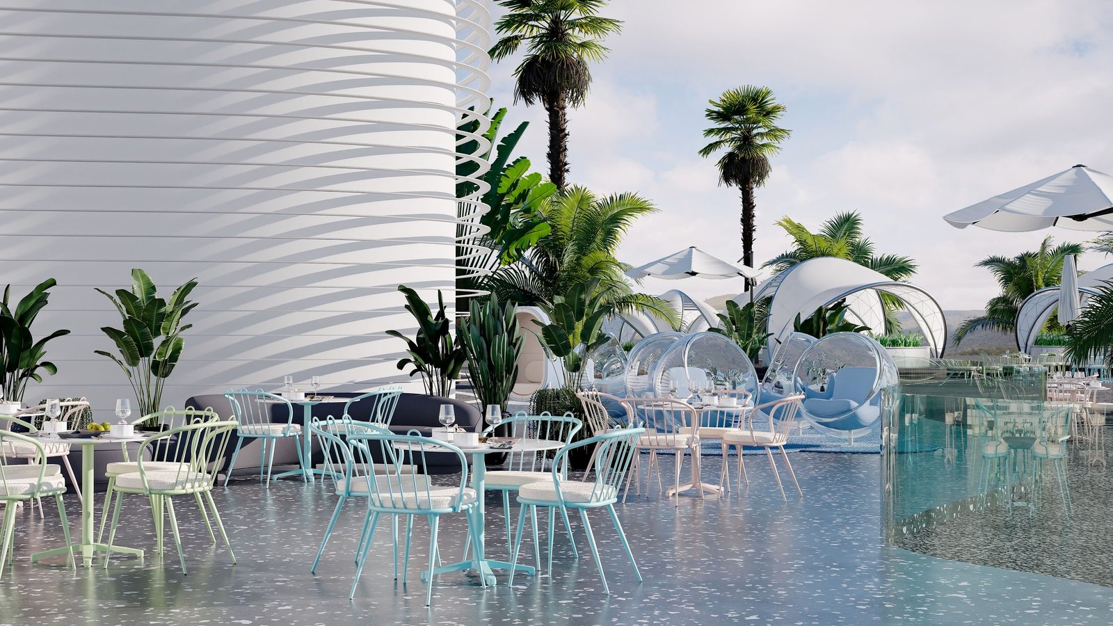 Ambiente de hostelería en 3D para catálogo de mobiliario (2)