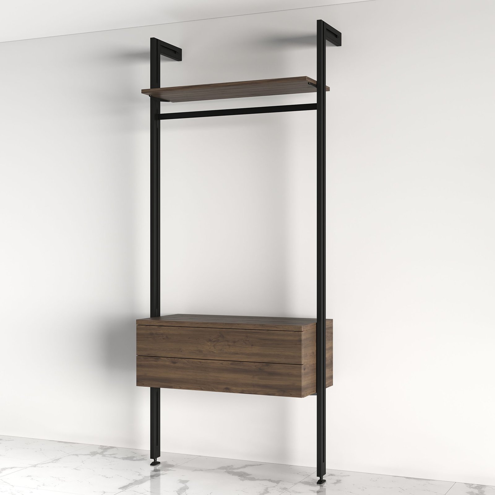 Render de producto sobre fondo blanco de un sistema modular de estantería (9)