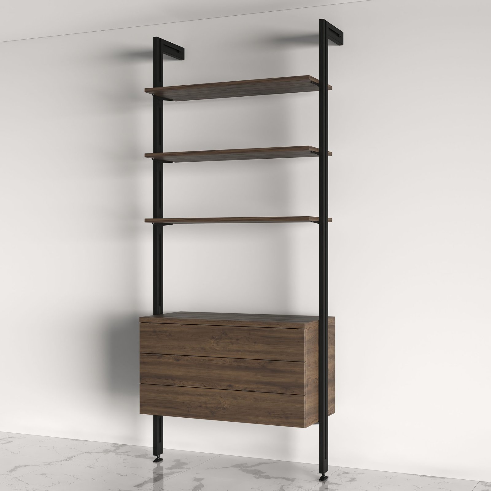 Render de producto sobre fondo blanco de un sistema modular de estantería (17)